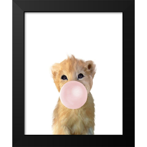 Baby Lion Bubble Gum Black Modern Wood Framed Art Print by Straatsma, Leah