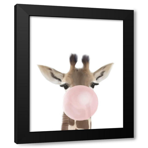 Giraffe Bubble Gum Black Modern Wood Framed Art Print by Straatsma, Leah