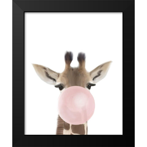 Giraffe Bubble Gum Black Modern Wood Framed Art Print by Straatsma, Leah