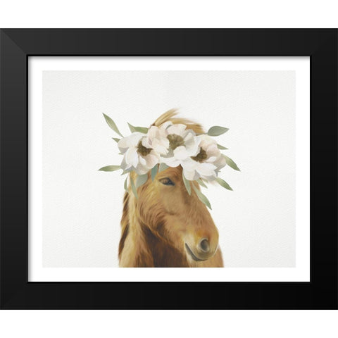 Floral Horse Black Modern Wood Framed Art Print by Straatsma, Leah