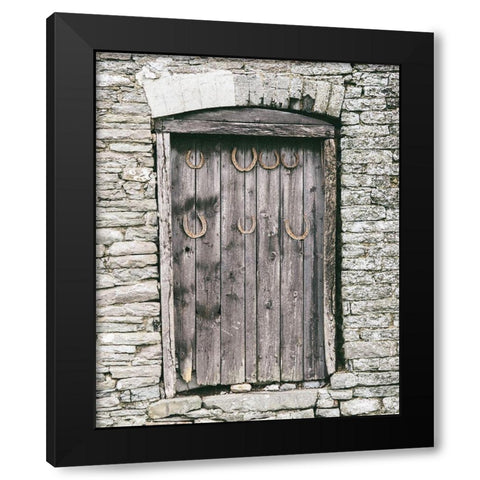 Horseshoes on Barn Door Black Modern Wood Framed Art Print by Straatsma, Leah