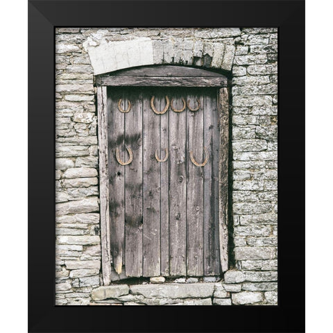 Horseshoes on Barn Door Black Modern Wood Framed Art Print by Straatsma, Leah