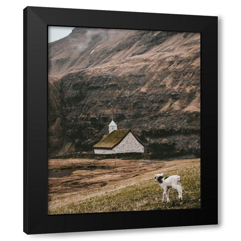 Moody Lanscape with Sheep and Chapel Barn Black Modern Wood Framed Art Print by Straatsma, Leah