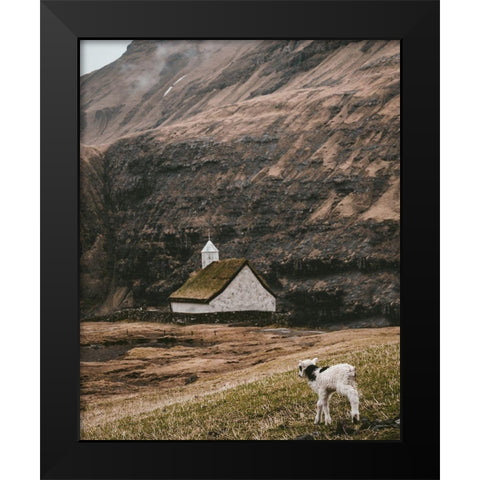 Moody Lanscape with Sheep and Chapel Barn Black Modern Wood Framed Art Print by Straatsma, Leah