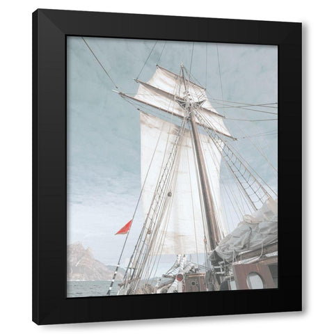 Giant Ship With Sail and Mountain Black Modern Wood Framed Art Print by Straatsma, Leah