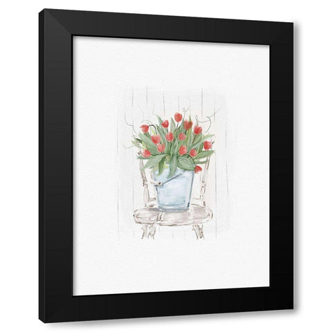 Tulips on a Chair Black Modern Wood Framed Art Print by Straatsma, Leah