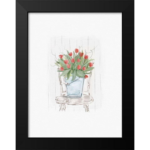 Tulips on a Chair Black Modern Wood Framed Art Print by Straatsma, Leah