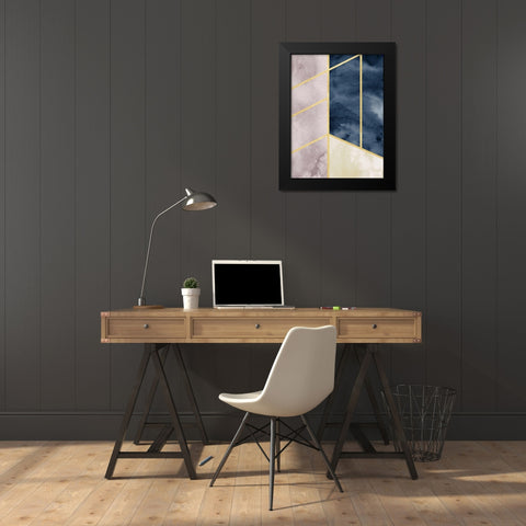 Watercolor Abstract With Gold Black Modern Wood Framed Art Print by Straatsma, Leah