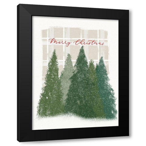 Plaid Trees Merry Christmas Black Modern Wood Framed Art Print with Double Matting by Straatsma, Leah
