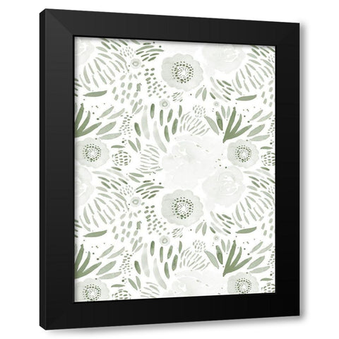 Green Watercolour Florals Black Modern Wood Framed Art Print with Double Matting by Straatsma, Leah
