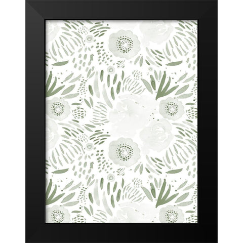 Green Watercolour Florals Black Modern Wood Framed Art Print by Straatsma, Leah