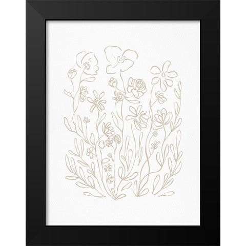 Inky Floral Neutral Black Modern Wood Framed Art Print by Straatsma, Leah