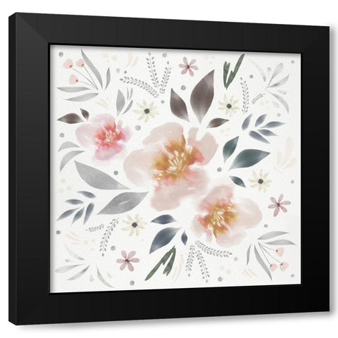 Floral Square Piece Black Modern Wood Framed Art Print by Straatsma, Leah