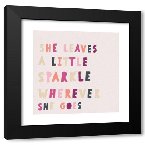 Square Pink She Leaves Sparkle Black Modern Wood Framed Art Print with Double Matting by Straatsma, Leah