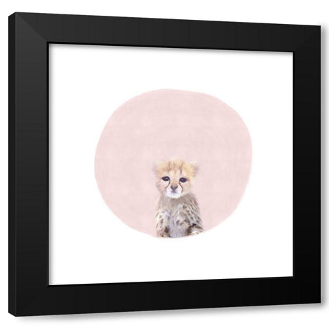Baby Cheetah Pink Black Modern Wood Framed Art Print by Straatsma, Leah