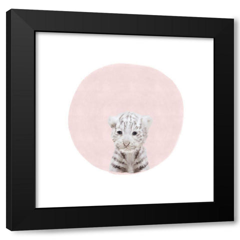Baby White Tiger Pink Black Modern Wood Framed Art Print with Double Matting by Straatsma, Leah