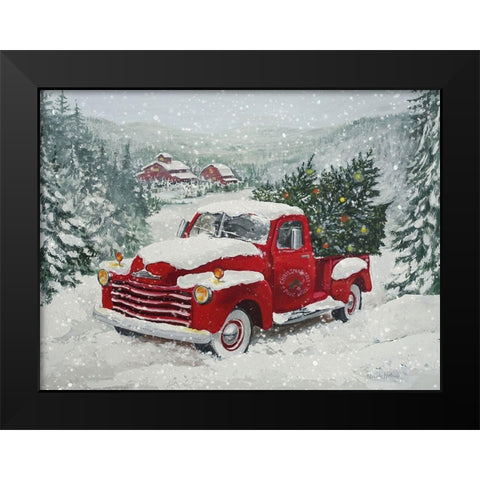 X-Mas Truck Pine Wood Black Modern Wood Framed Art Print by Holzner, Renate