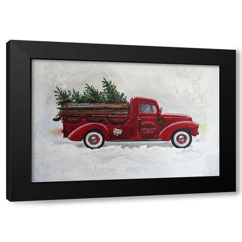 X-Mas Truck Green Hill Black Modern Wood Framed Art Print by Holzner, Renate
