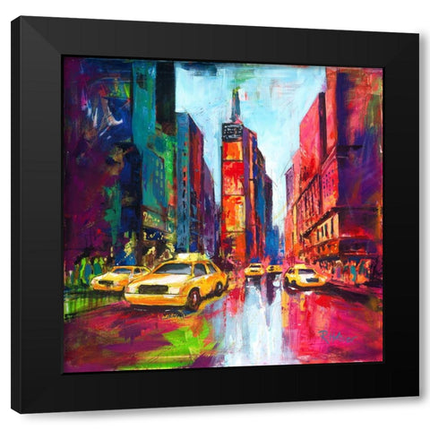 New York Times Square Black Modern Wood Framed Art Print with Double Matting by Holzner, Renate