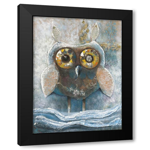 Wide Eyed Owl 82560 Black Modern Wood Framed Art Print with Double Matting by May