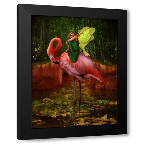 Flamingo Fairy 82390 Black Modern Wood Framed Art Print with Double Matting by May