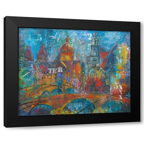 City Bridge Black Modern Wood Framed Art Print with Double Matting by May