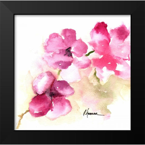 Pink Posies Black Modern Wood Framed Art Print by May
