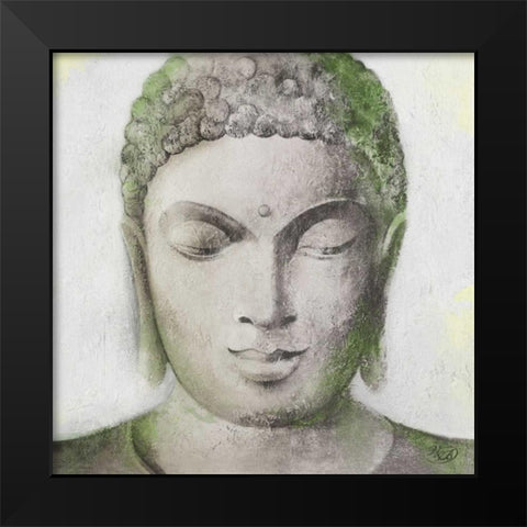 Peaceful Buddha Green Black Modern Wood Framed Art Print by Isabella