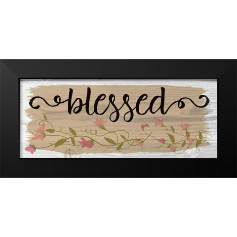 Curly Cue Blessed Floral 1 Black Modern Wood Framed Art Print by Hogan, Melody