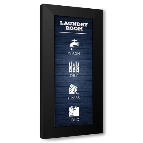 Laundry Navy Wood 1 Black Modern Wood Framed Art Print with Double Matting by Hogan, Melody