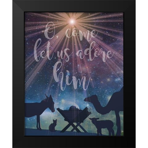 Christmas Manger Adore Black Modern Wood Framed Art Print by Hogan, Melody