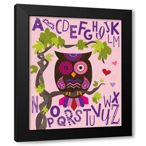 Owl Set Numlet Pinks 1 Black Modern Wood Framed Art Print with Double Matting by Hogan, Melody