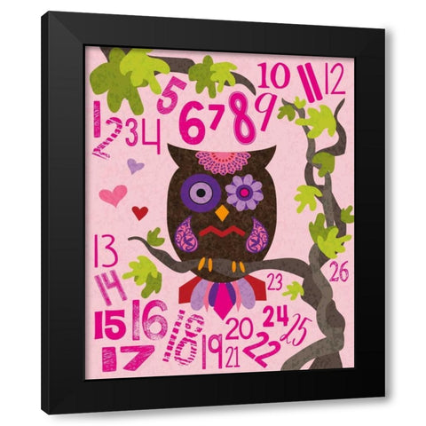 Owl Set Numlet Pinks 2 Black Modern Wood Framed Art Print with Double Matting by Hogan, Melody