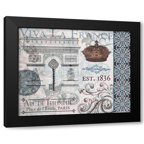 Paris Pair Rect Blue Brown 1 Black Modern Wood Framed Art Print by Hogan, Melody