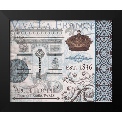 Paris Pair Rect Blue Brown 1 Black Modern Wood Framed Art Print by Hogan, Melody