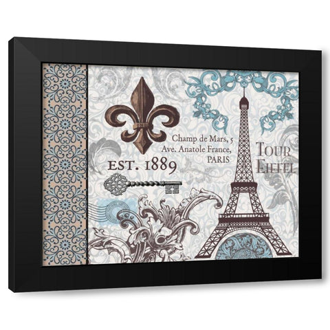 Paris Pair Rect Blue Brown 2 Black Modern Wood Framed Art Print by Hogan, Melody