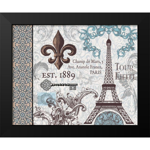Paris Pair Rect Blue Brown 2 Black Modern Wood Framed Art Print by Hogan, Melody