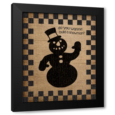 Burlap Christmas Snowman Black Modern Wood Framed Art Print with Double Matting by Hogan, Melody