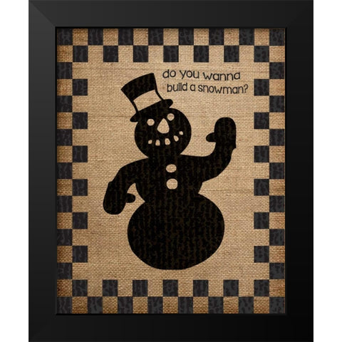 Burlap Christmas Snowman Black Modern Wood Framed Art Print by Hogan, Melody