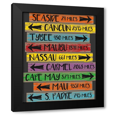 Beach Sign 1 Black Modern Wood Framed Art Print by Hogan, Melody