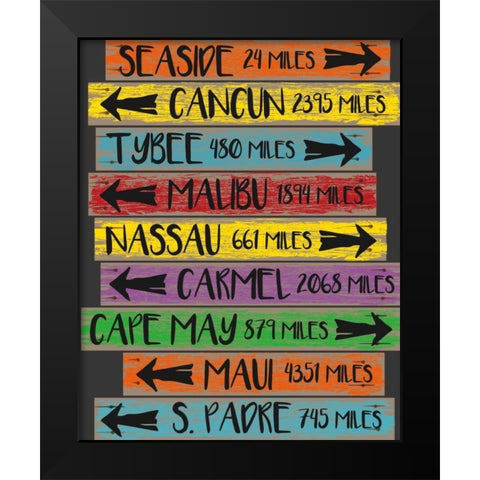 Beach Sign 1 Black Modern Wood Framed Art Print by Hogan, Melody