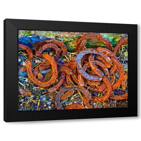 Bright Horse Shoes Black Modern Wood Framed Art Print by Hogan, Melody
