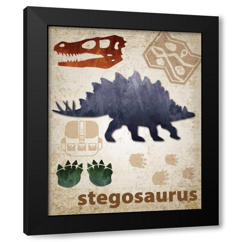 Stegosaurus Dinosaur Black Modern Wood Framed Art Print with Double Matting by Hogan, Melody