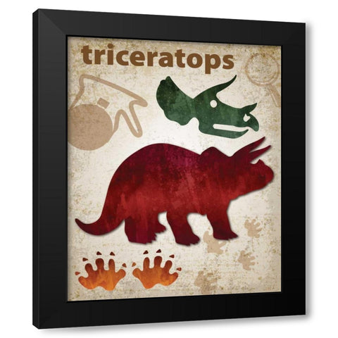 Triceratops Dinosaur Black Modern Wood Framed Art Print by Hogan, Melody