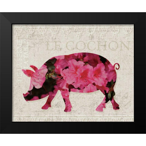 Flower Farm Pig Black Modern Wood Framed Art Print by Hogan, Melody
