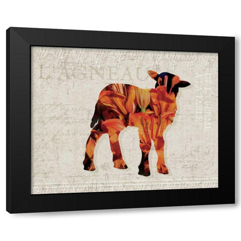 Flower Farm Lamb Black Modern Wood Framed Art Print by Hogan, Melody