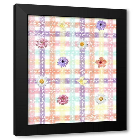 Unique Plaid with Flowers Black Modern Wood Framed Art Print by Hogan, Melody