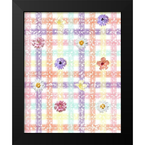 Unique Plaid with Flowers Black Modern Wood Framed Art Print by Hogan, Melody