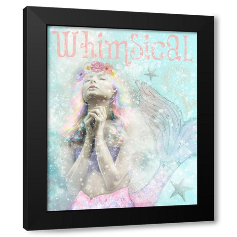 Whimsical Mermaid Black Modern Wood Framed Art Print with Double Matting by Hogan, Melody