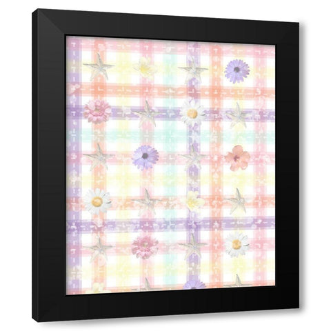 Whimsical Plaid with Flowers Black Modern Wood Framed Art Print by Hogan, Melody